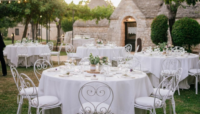 Table at a wedding decorated with flowers